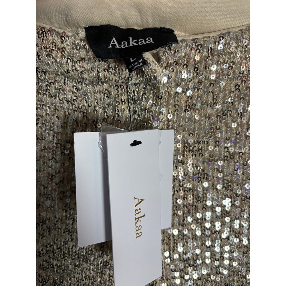 NWT Aakaa Women's Silver Sequin Lined Wide Leg Pants L Glam Holiday Party Disco - Picture 4 of 9